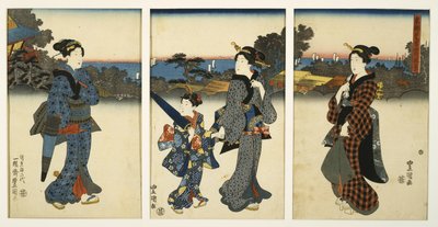 Cortigiane che passeggiano vicino al mare, metà del XIX secolo da Utagawa Kunisada